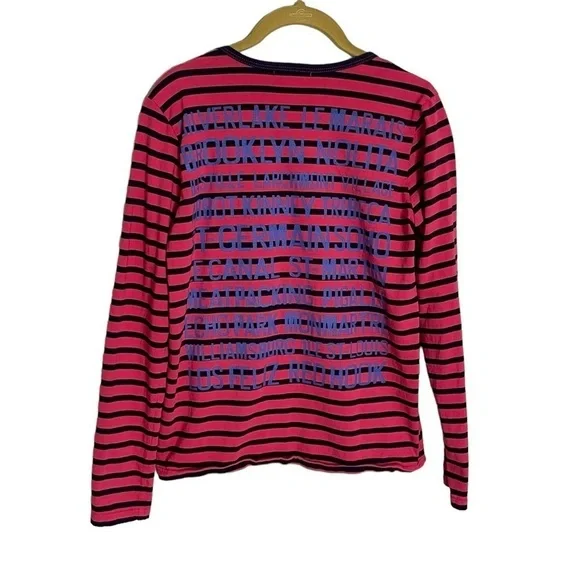 Sundry Stripe Hot Pink Blue Long Sleeve Top 0 - Picture 2 of 5